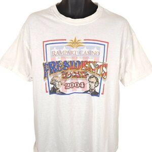 Vintage Presidents Day T Shirt Mens Size Large White Y2K Rampart Casino 2004